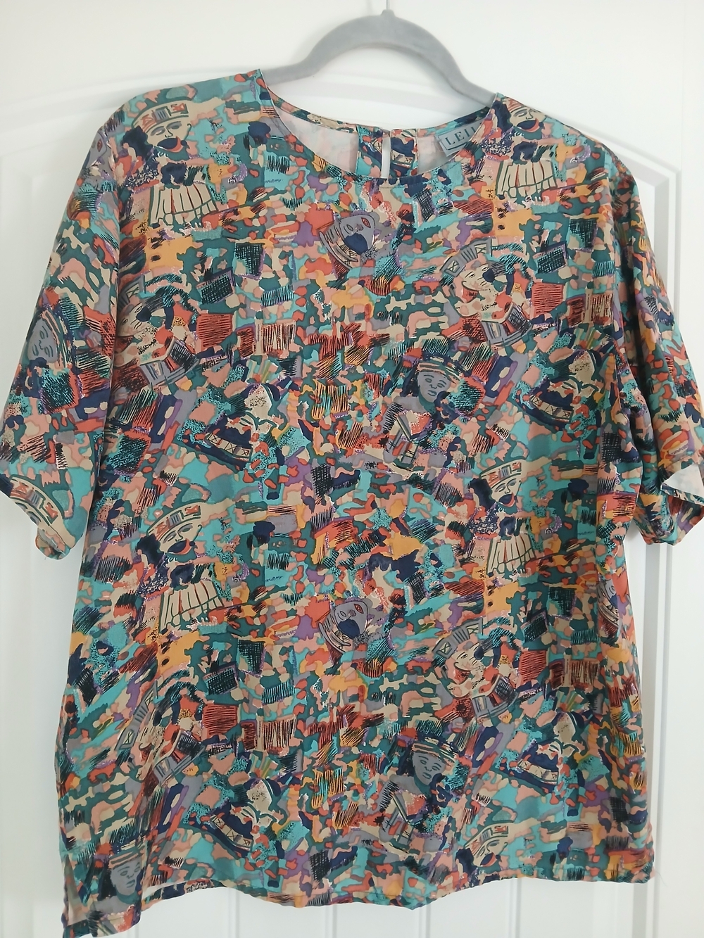 Vintage 90's Leilei Multicolor Abstract Print Short Sleeve Top - Teal Mix